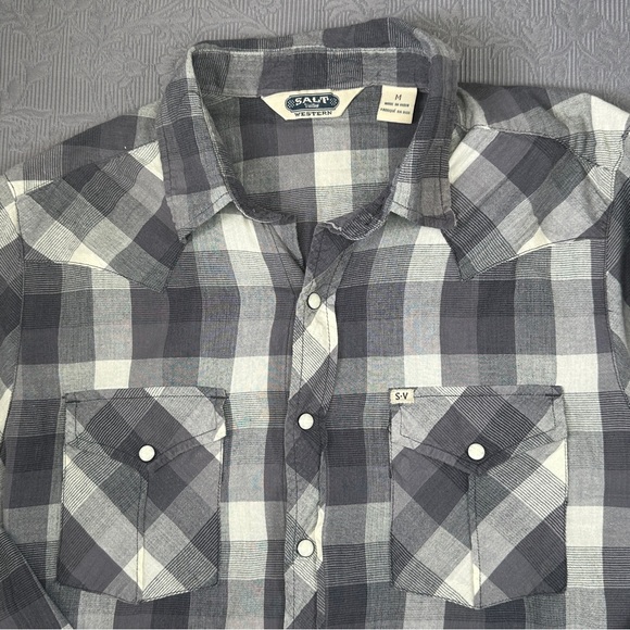 Salt Valley Western Pearl Snap Plaid Cotton Shirt M 40” Chest - Picture 5 of 12